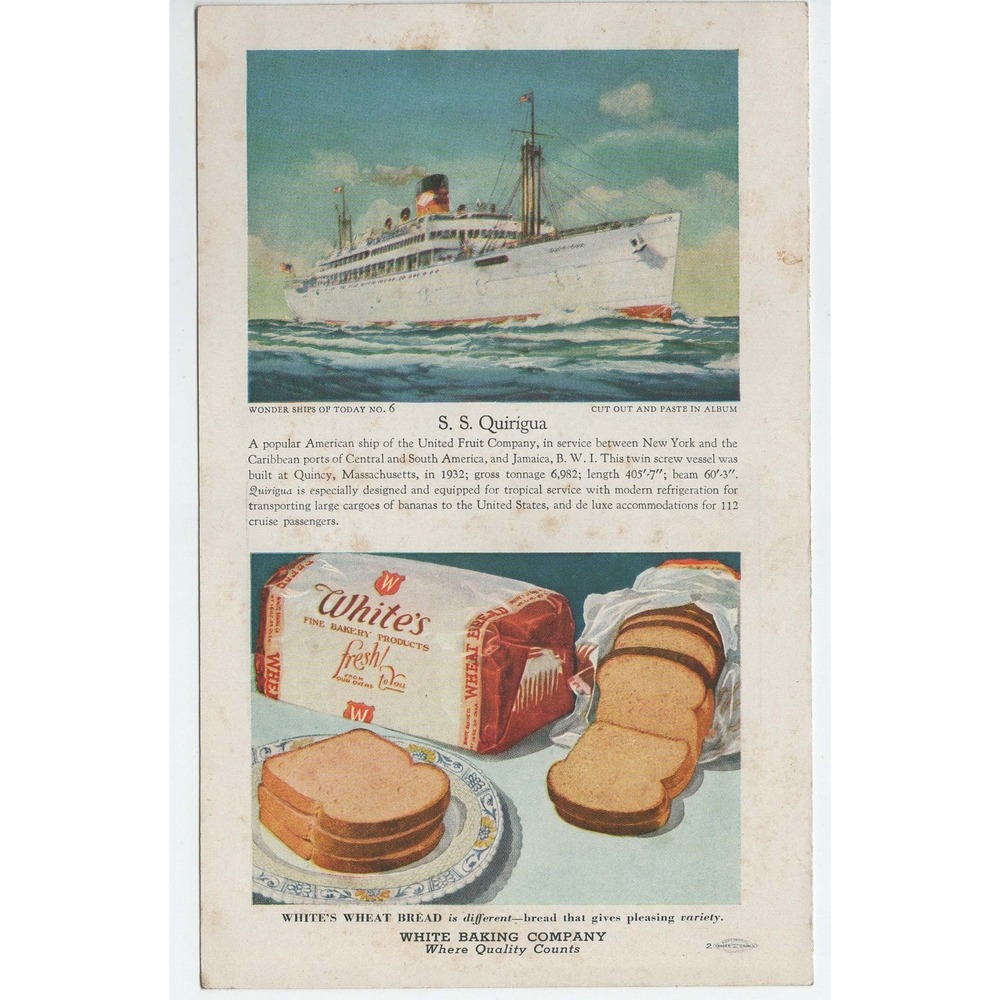 Vintage White's Weekly Bulletin Bakery Ad S.S. Quirigua Ship Illustration - Picture 2 of 3